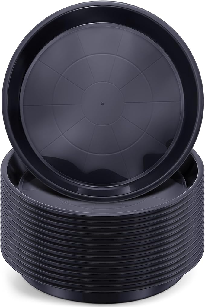 Sawysine 15 Pack Plastic Plant Saucer Round Drip Trays Black Flower Pot Saucers Thick Plant Dish Sturdy Water Tray Heavy Drainage Potted Container for Indoor Outdoor Garden (10 Inches)