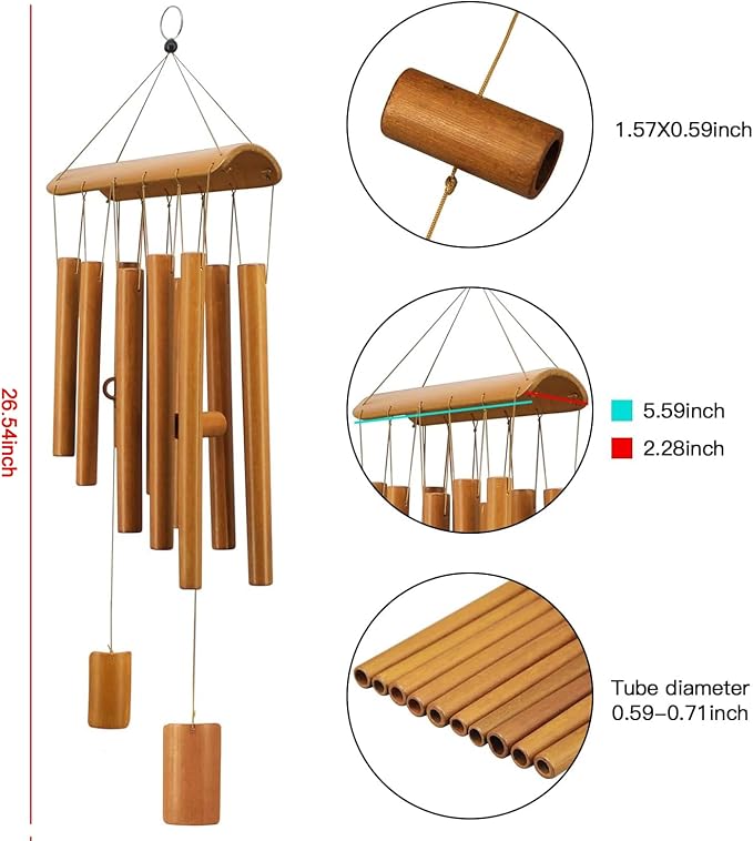 Windchimes Outdoors, Memorial Wind Chimes, Bamboo Wind Chimes for Outside Clearance Deep Tone for Patio Garden Home Décor, Natural Beautiful Sound