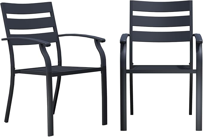 Patio Dining Chairs Set of 2, Black Stackable Outdoor Dining Chairs, Metal Patio Furniture Set for Garden Backyard Lawn Deck Support Over 300 lbs