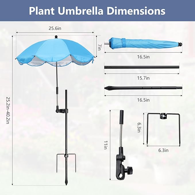 Plant Umbrellas for Outdoor Plant, Wide Dual-Plug Design with 3 Adjustable Angles Plant Umbrella Suitable for Outdoor Plant Trellis Garden Beds Potted Plants