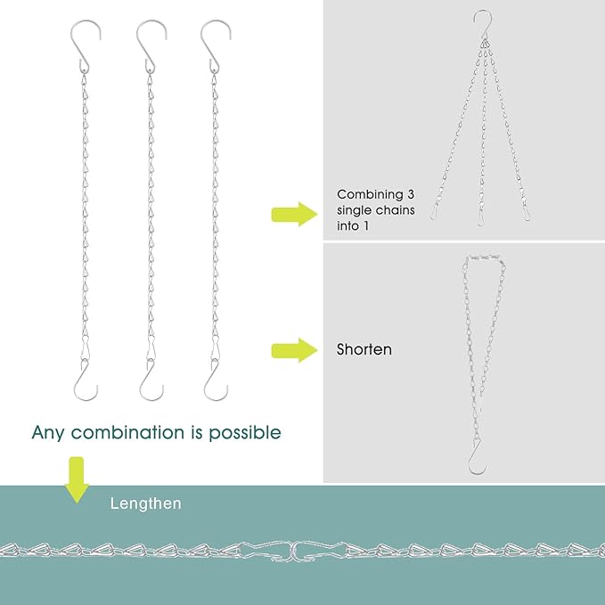 Chain for Hanging Plants, 24 Inch Silver Plant Chains for Hanging Planter Baskets Kits with Hooks for Bird Feeder Wind Chime, Chains Perfect for Indoor Outdoor Decor (10 PCS)