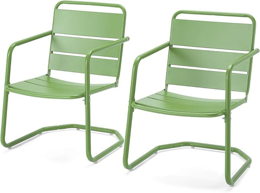 MELLCOM Patio Chairs Set of 2, Small Patio Furniture Set - 2 C-Spring Metal Chairs, Outdoor Bistro Set for Balcony, Front Porch, Poolside, Garden, Deck, Indoor, Green