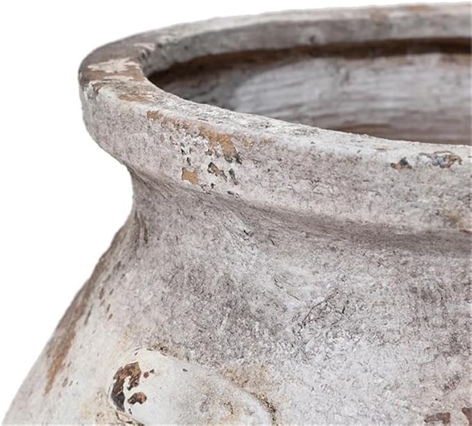 LuxenHome 15'' Dia Round Large Plant Pots, Off White Indoor Outdoor Planters with Drainage Holes, Rustic Distressed Flower Pot for Plants, Handmade Concrete Planter Pot for Home Patio Garden