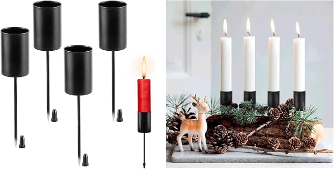 4 Pack Candle Holder Stakes Taper Candlestick Holders with Spike Metal Heavy Duty Pillar Candles Stand Base for Floral Table Centerpiece Garden Wedding Party Anniversary (4 Pack)