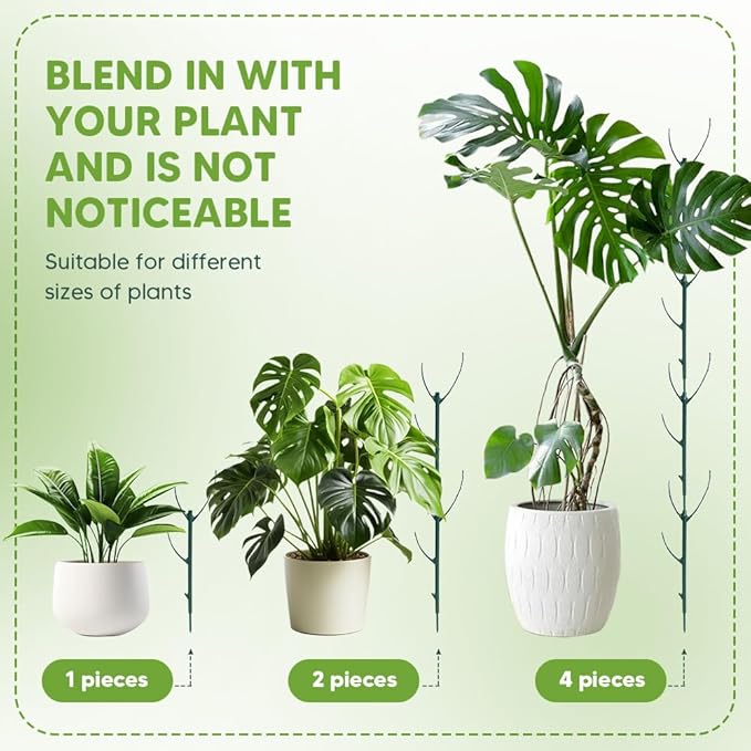 10 Packs Stackable Monstera Plant Support with Twist Ties, Garden Plant Support Stakes for Indoor Outdoor Potted Plants, Garden Plant Poles for Climing Plants Stem Support Structures (Green)