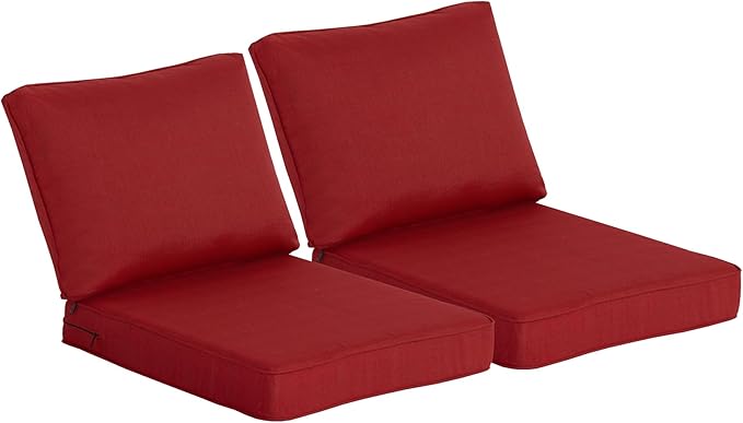 24x27.5 Inch Outdoor Deep Seat Cushions Set of 2,Thick High-Density Foam, Water-Resistant, Piped Edges & YKK Hidden Zipper for Patio Furniture,Chili