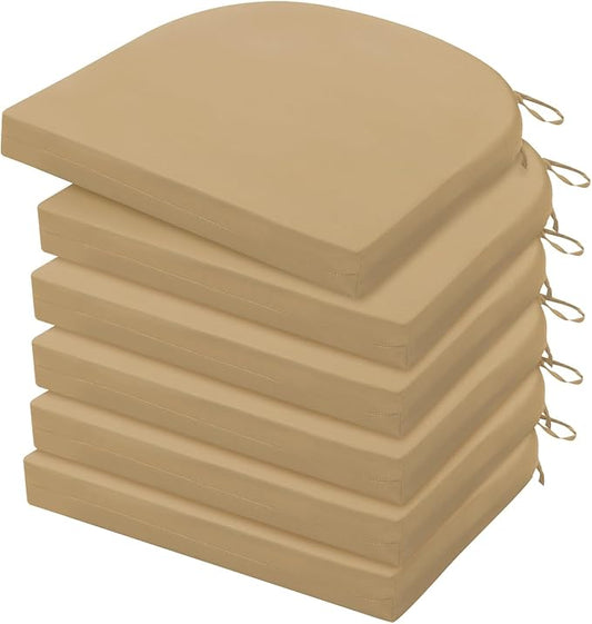 HARBOREST Outdoor Chair Cushions Set of 6, Water Resistant Patio Chair Cushions with Ties, Outdoor Seat Cushions for Patio Furniture, 17"x16"x2", Khaki