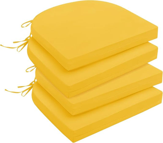 downluxe Outdoor Chair Cushions Set of 4 for Patio Furniture, Water-Resistant Patio Chair Cushions with Ties, High Density Foam Outdoor Seat Cushion, 17" X 16" X 2", Yellow