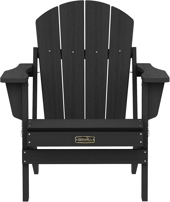 SERWALL Folding Adirondack Chairs Patio Chairs Lawn Chair Set of 8 Outdoor Adirondack Chair Weather Resistant for Patio Deck Garden, Backyard Deck, Fire Pit - Black