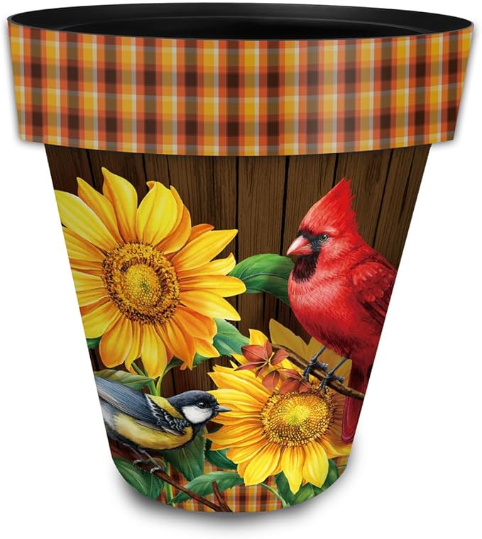Briarwood Lane Fall Planter 14" x 15" x 15" Fall Birds and Sunflowers Large for Fall Planter