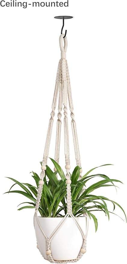 Mkono Ceiling Hooks for Hanging Plants, Metal Plant Hanger Bracket Wall Mount for Hanging Bird Feeders, Lanterns, Wind Chimes, Planters, Indoor&Outdoor Decoration (2-Pack) (Black)