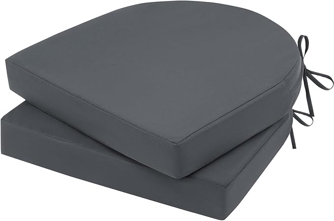 Topotdor Outdoor Chair Cushions Set of 2, 19"x19"x3" Waterproof Patio Chair Cushions for Outdoor Furniture, Round Corner Outdoor Seat Cushions Color Fastness Chair Pads with Ties, Dark Gray