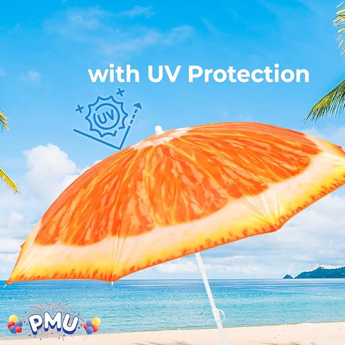 PMU 6.5 ft Beach Umbrella for Sand, Sun Shelter, Outdoor Sunshade Umbrellas for Patio Garden Beach Pool Backyard