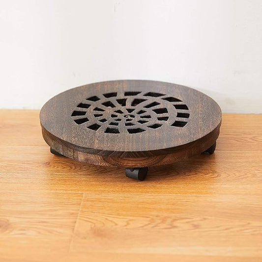 Wood Plant Caddy, Heavy Duty Rolling Planter Dolly With Rotating Casters, Movable Flower Pot Stand, Round Plant Stand With Lockable Wheels, Heavy Objects Hauling (12 Inch)