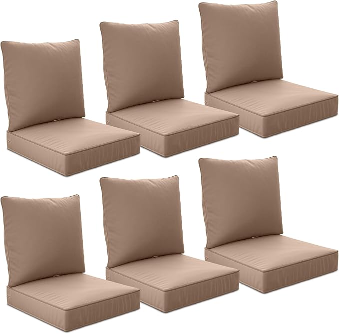 24" x 24" x 6" Outdoor Deep Seat Cushions Set - 6 Set Waterproof & Fade Resistant Patio Furniture Replacement Cushions, Non-Slip Outdoor Cushions Fit Loveseats, Couches, Chairs, and Sofas