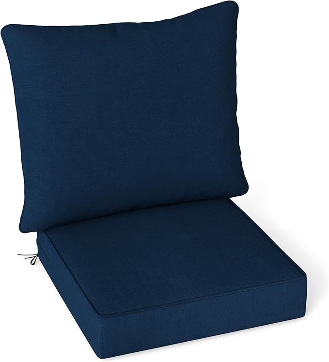 Giantex Patio Cushion Set, Outdoor Chair Seat Pads w/Non-Slip Rope Belts, Detachable Patio Furniture Cushions, Thick Seat Cushion & Back Cushion for Living Room Floor Sofa Patio Garden Chair (Navy)