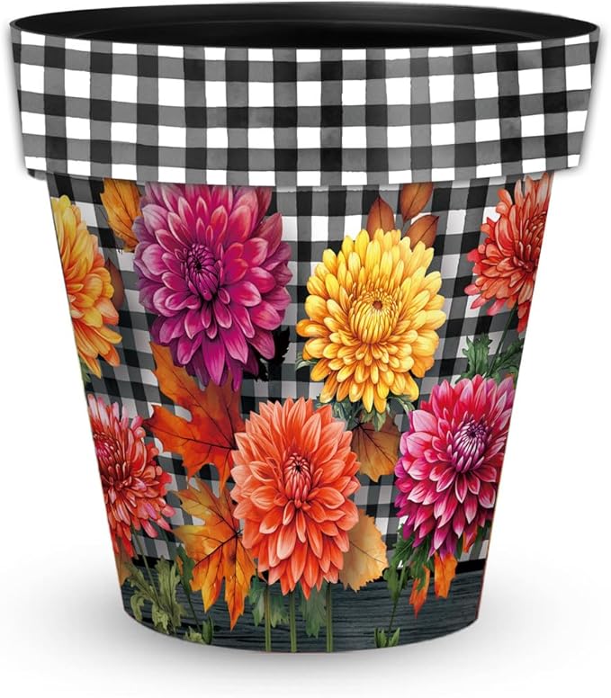 Briarwood Lane Fall Planter 11.75" x 11" x 11" Checkered Mums Medium for Fall Planter