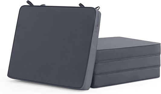 Outdoor Chair Cushions Set of 4: Waterproof & Color Fastness Seat Cushion for Patio Furniture - 22 x 22 x 3 Inch Chair Pads with Ties and Hidden Zipper - Patio Chair Cushion Replacement, Dark Grey