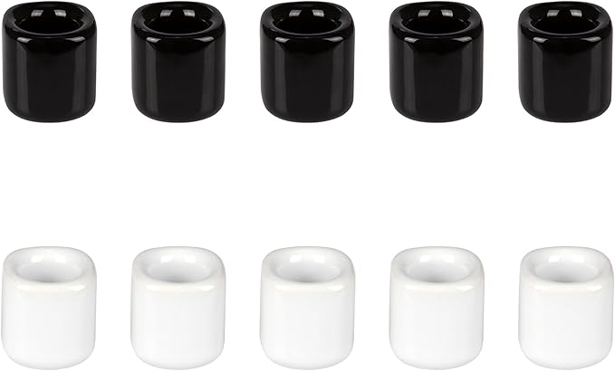 Mega Candles 10 pcs Black White 1/2 Inch Diameter Ceramic Chime Ritual Spell Candle Holders, Great for Casting Chimes, Meditation, Rituals, Spells, Vigil, Witchcraft, Wiccan Supplies