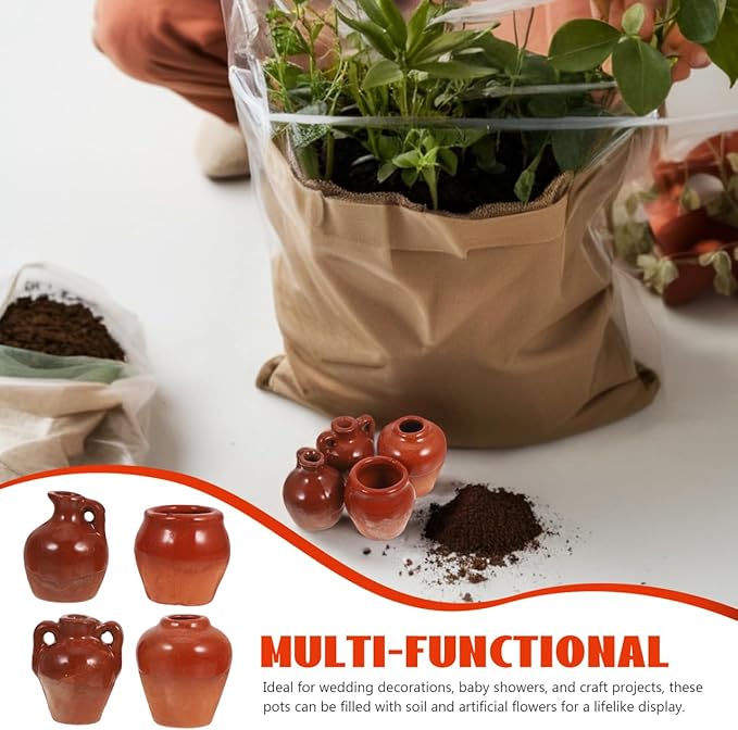 Kisangel Mini Flower Pots 4Pcs Half-Glazed Ceramic Succulent Planters Cute Miniature Pots for DIY Fairy Garden Desktop Windowsill Decor Dollhouse Accessories