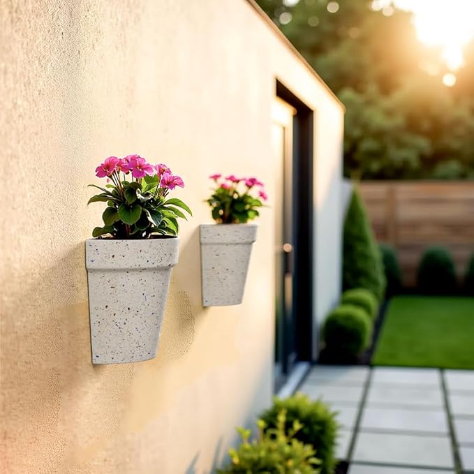 2 Pack Plastic Wall Planter for Indoor Plants, 7.5 Inch Hanging Wall Planter Pots, Wall Mounted Succulent Planters (Speckled White)