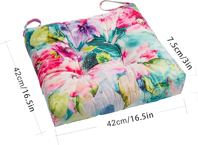 2-Pack Outdoor/Indoor Wicker Patio Seat Cushion Pad with Ties - Dining Chair Cushion, 17" x 17" (Watercolor Flowers)