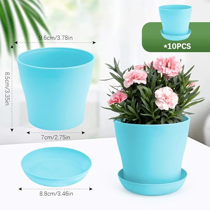 OALCQ 4 Inch Plant Pots - 10 Pcs Blue Flower Pots for Indoor Succulent Plants with Drainage