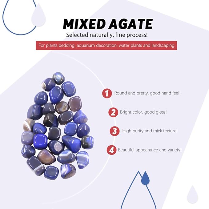 Hilitchi Blue Agate Stone Tumbled Stones for Plants Cacti & Succulents Bedding, Vase Filler, Landscape Bottom Decoration (About 1lb(455g)/Bag)