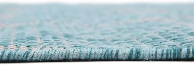 Unique Loom Outdoor Trellis Collection Area Rug - Trellis (Round 4' 0" x 4' 0", Aquamarine/ Gray)