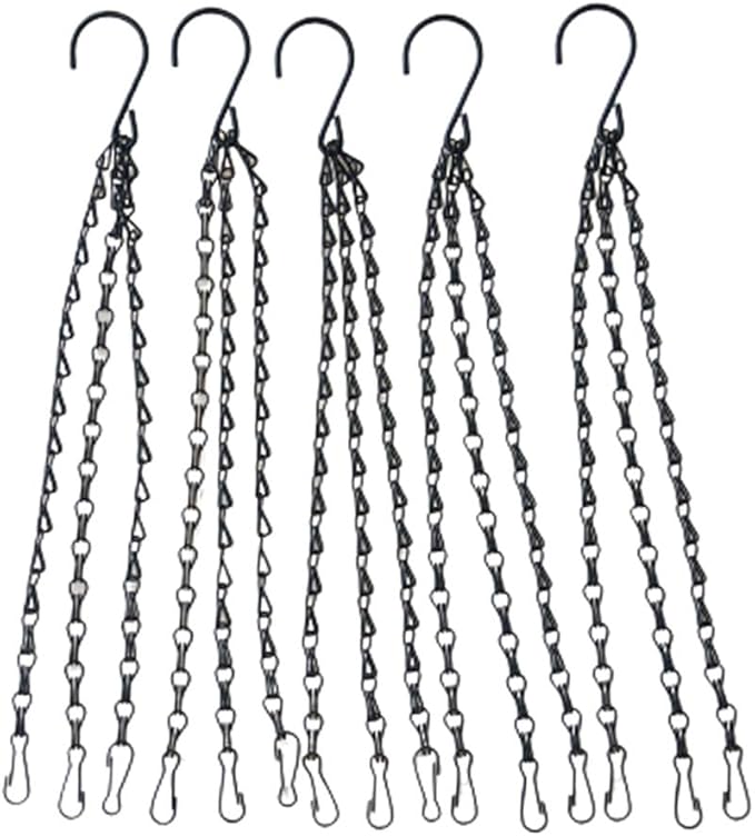 Black Hanging Basket Chains 3 Leads Flower Plant Pot Replacement Chain with Hooks Hanger for Bird Feeders, Planters, Lanterns and Ornaments 5 Pack Choose Length (24inch)