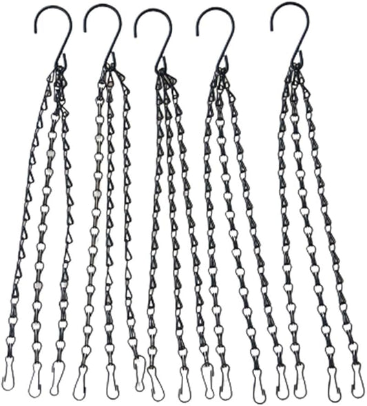 Black Hanging Basket Chains 3 Leads Flower Plant Pot Replacement Chain with Hooks Hanger for Bird Feeders, Planters, Lanterns and Ornaments 5 Pack Choose Length (20inch)