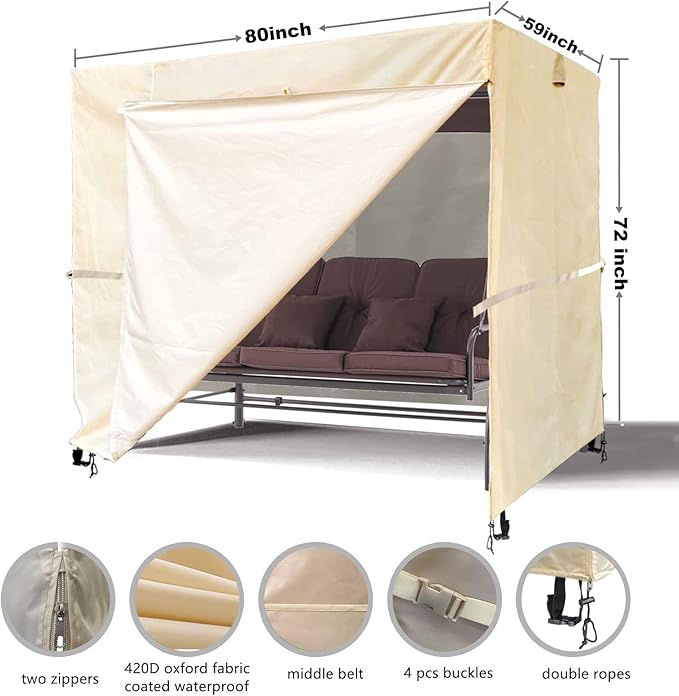 Outdoor Swing Cove, Triple Seater Hammock, UV Resistant Garden Swing (80 * 59 * 72 Inch), Beige