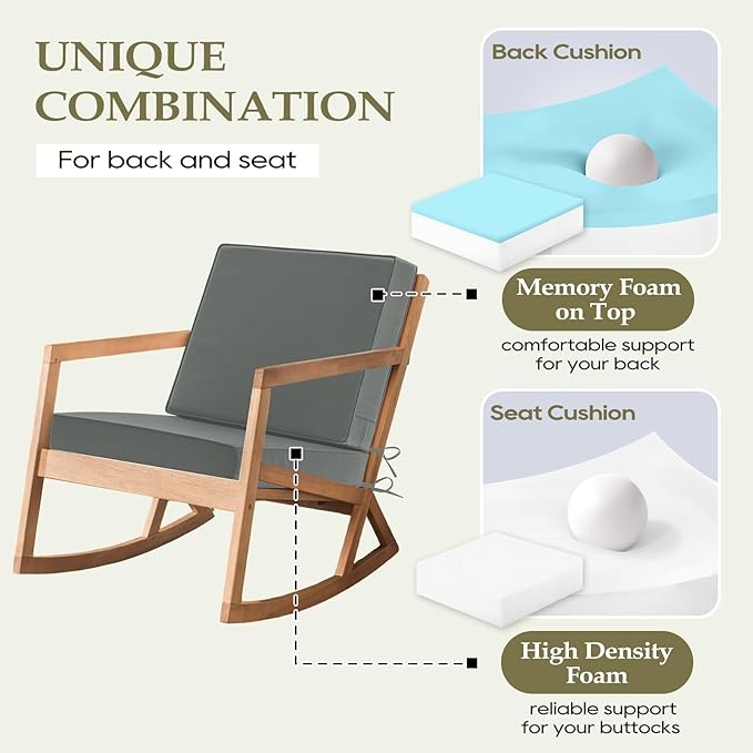 Wellsin Outdoor Cushions for Patio Furniture, Waterproof Outdoor Seat Cushions with Ties and Handle, Outdoor Cushions 24 X 24, Outdoor Deep Seat Cushions with Removable Cover, Dark Gray