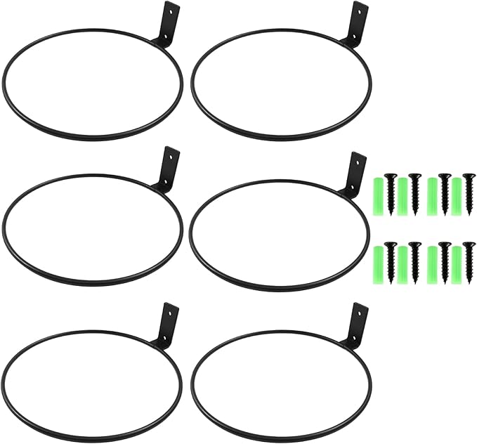 6 Pack 8 inch Flower Pot Holder Ring Wall Mounted, Metal Planter Hanger, Flower Pot Hangers, Matte Black Hanging Plant Holder for Home, Garden, Indoor, Outdoor