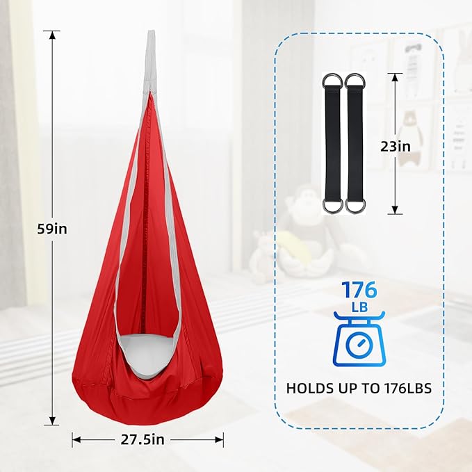 ids Swing Seat Hammock Chair Indoor Outdoor Hanging Chair for Children (Red)