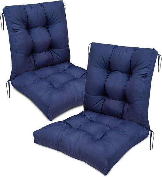 Outdoor Wicker Chair Cushions Set of 2 Waterproof Replacement High Back Seat Pad for Patio Furniture Garden Thicken Outdoor Patio Chair Cushion Navy Blue,41.7"*20.8"*3.9"