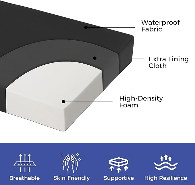 Outdoor Bench Cushions for Outdoor Furniture, 42x18x3 Inch, Waterproof Bench Pillow, Fade Resistant Long Bench Seat Pads for Garden, Indoor, Porch Swing, Black