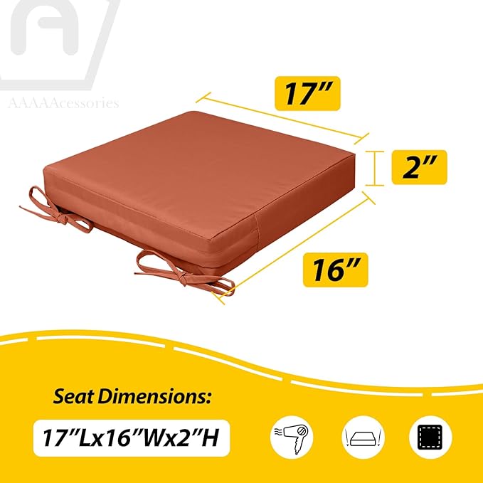 AAAAAcessories Outdoor Seat Cushions for Chairs, Waterproof, Fade-Resistant, 17" x 16" x 2", Patio Furniture Replacement Cushions, Set of 2, Rust