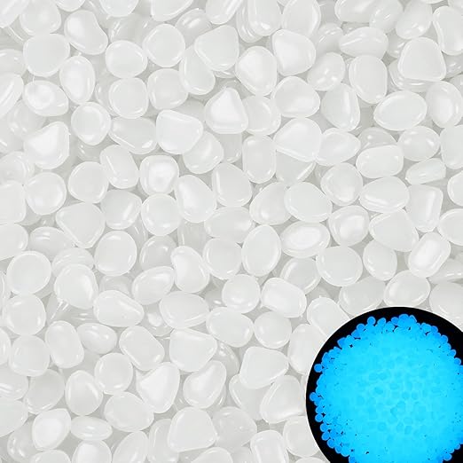 1.15LB 0.4" Glow in The Dark White Stones Luminous Stones Glow in The Dark Rocks Outdoor White Rocks Luminous Stones for Fish Tank Aquarium Driveway Walkway,White