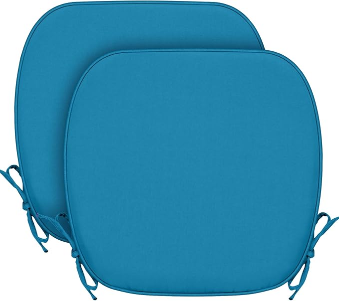 SleepMan Outdoor 17"x16" Chair Cushions with Ties Set of 2, Water Resistant All Weather U-Shape Seat Pads for Patio Garden Furniture Indoor (Set of 2, Indigo Blue)