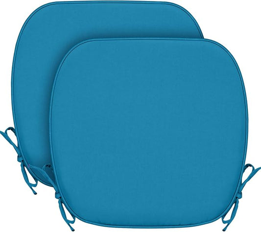SleepMan Outdoor 17"x16" Chair Cushions with Ties Set of 2, Water Resistant All Weather U-Shape Seat Pads for Patio Garden Furniture Indoor (Set of 2, Indigo Blue)