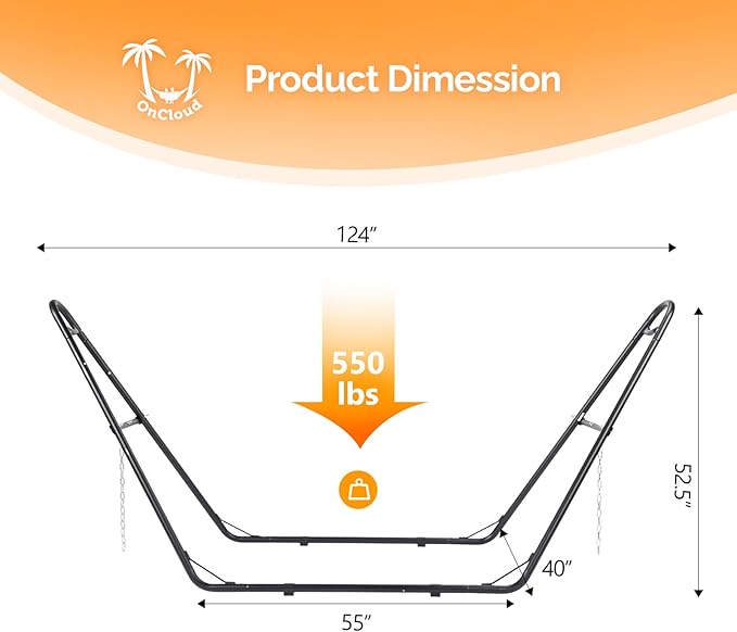 ONCLOUD Double-Barrel Hammock Stand Only, Sandblasted Iron Hammock Frame for All Hammocks, Heavy Duty Hammock Stand for Garden, Courtyard and Balcony, 550 LBS, Black