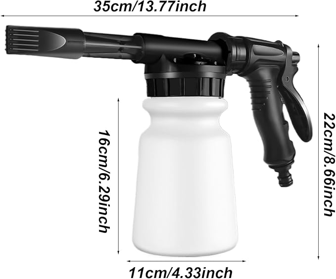Garden Foam Sprayer - 1L Pressurized Cannon, Handheld Soap Foam, Garden Hose Washer Attachment | Automobile Care Detailing, Car Cleaning Accessory, Use for Vehicle Exterior Cleaning Maintenance