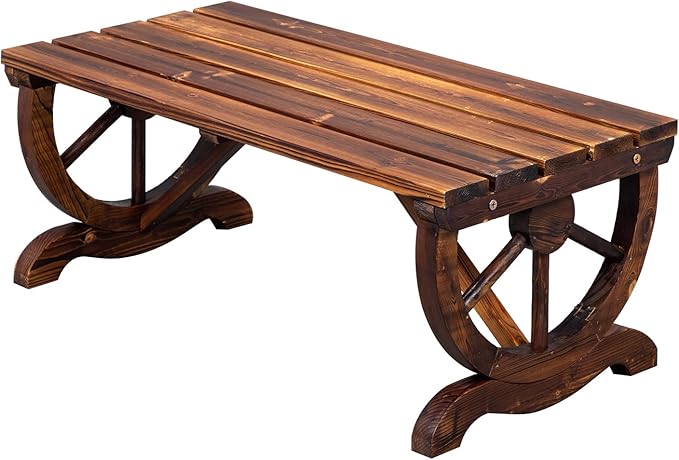 VINGLI Outdoor Rustic Wooden Bench with Wagon Wheel Legs, 2 People Outdoor Benches Garden Bench Front Porch Furniture Patio Lawn Yard Park, Indoor and Ourdoor Decor