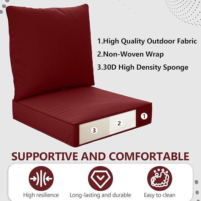 22" x 22" x 6" Outdoor Deep Seat Cushions Set - 4 Set Waterproof & Fade Resistant Patio Furniture Replacement Cushions, Non-Slip Outdoor Cushions Fit Loveseats, Couches, Chairs, and Sofas