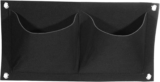 MECCANIXITY Vertical Hanging Grow Bag with 2 Pockets, Wall Mounted Felt Fabric Flowerpot Bag Plant Container for Garden Home Decoration, Black