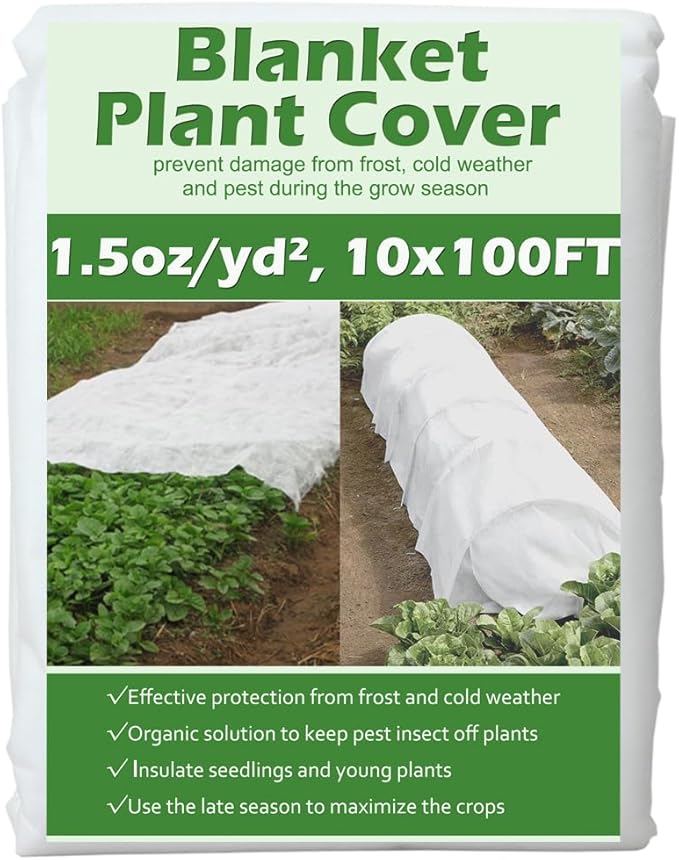 Plant Covers Freeze Protection 10 ft x 100 ft Floating Row Cover 1.5 oz/yd² Garden Fabric Plant Cover for Winter Frost/Sun Pest Protection (10FT X 100FT)