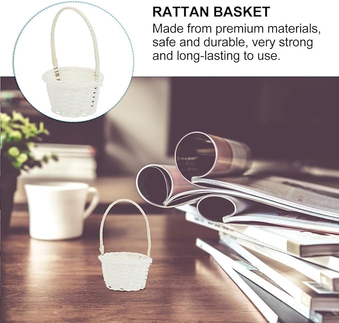 DOITOOL Rattan Vegetable Basket Small Woven Storage Basket with Handle 3.54X3.54X5.31 Inch Natural Rattan Bread for Kitchen Picnic Garden Planting