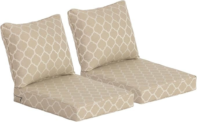 24x24 Inch Outdoor Deep Seat Cushions Set of 2,Thick High-Density Foam, Removable Cover with YKK Hidden Zipper,Water-Resistant UV-Resistant Polyester for Patio Furniture,Toffee Trellis