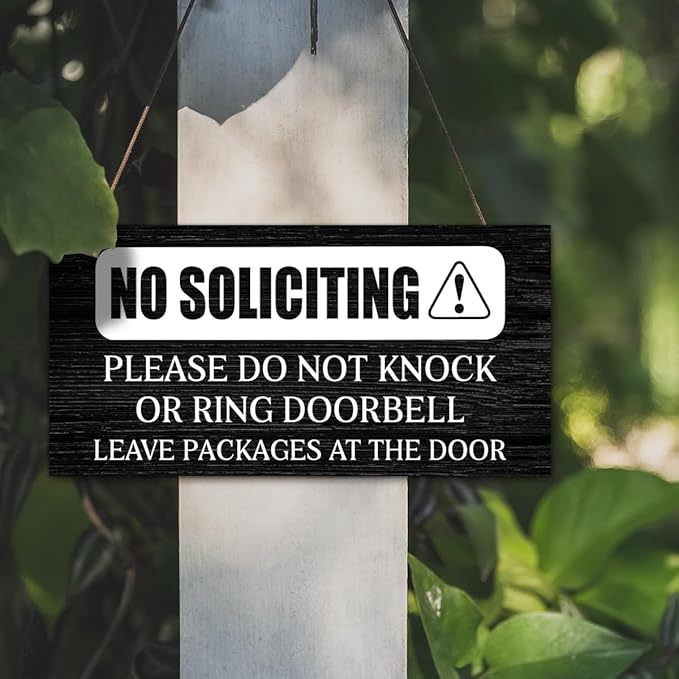No Soliciting Wood Hanging Sign for Front Door,Do Not Knock or Ring Doorbell House Welcome Sign